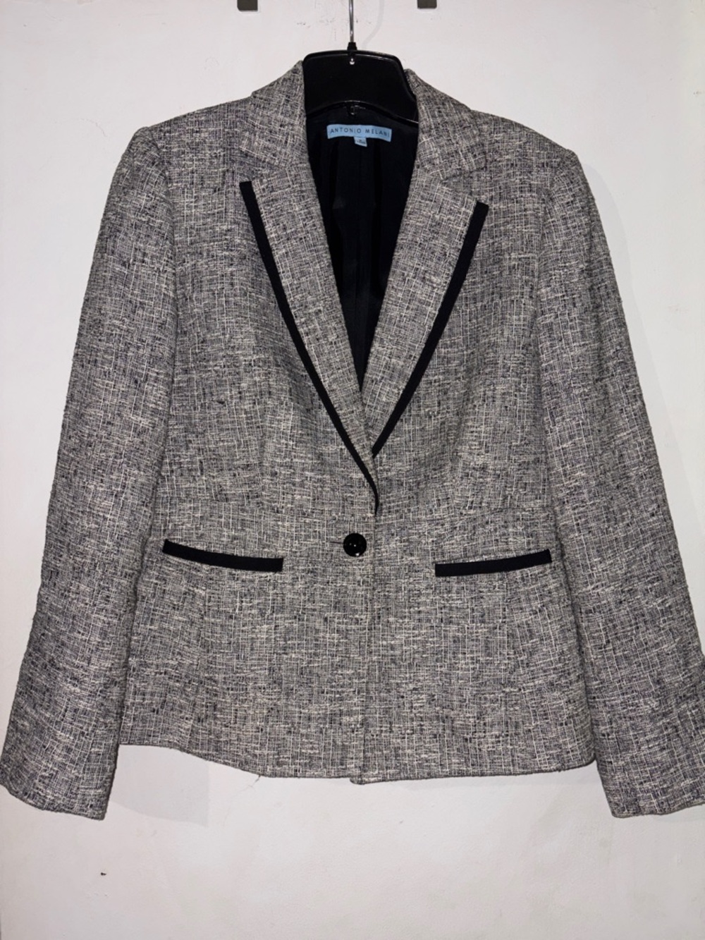 ANTONIO MELANI Gray Tweed Blazer with Black Trim
